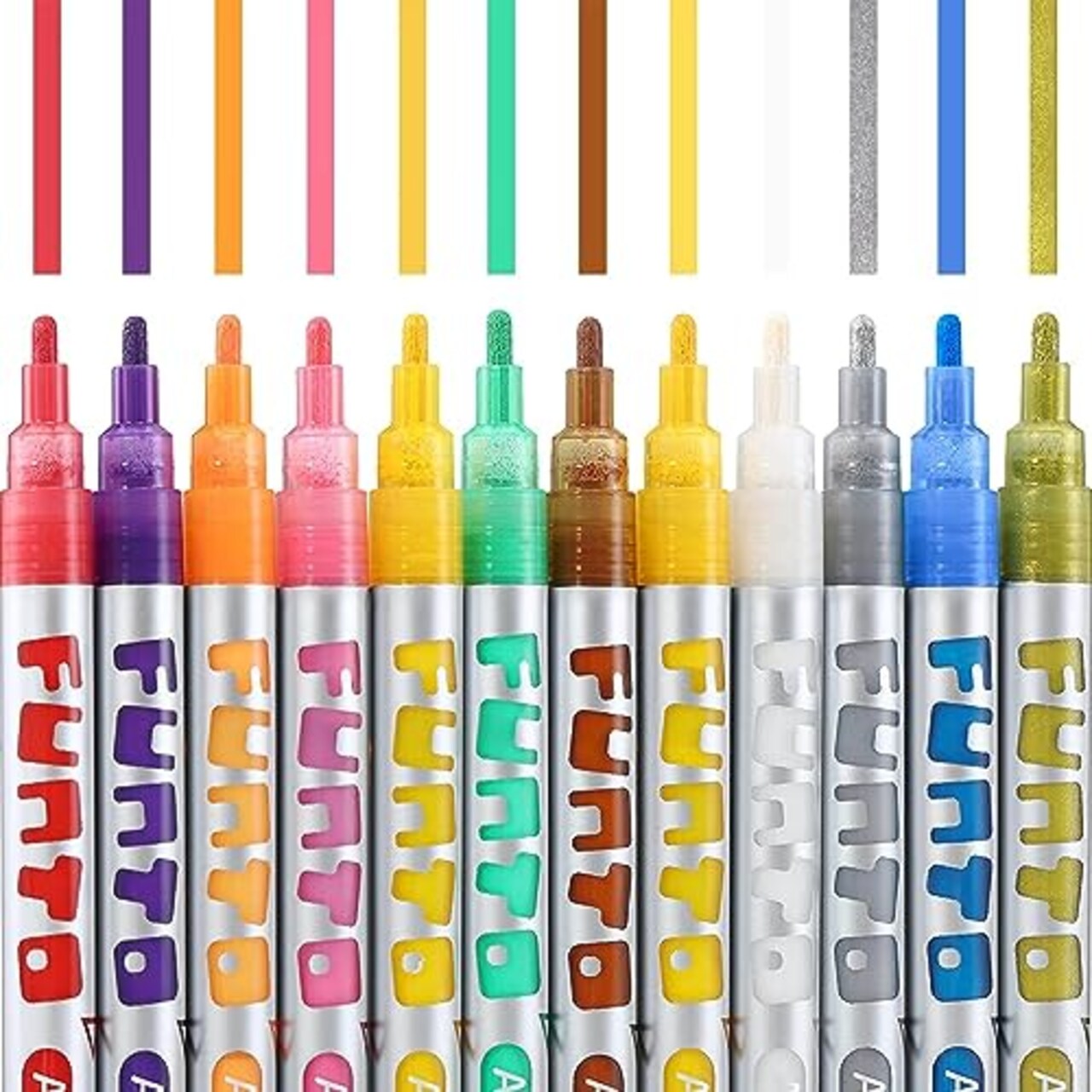 Acrylic Paint Pens for Rock Painting, Fabric, Wood, Canvas, Metal, Ceramic, Glass, Scrapbooking Craft,12 Colors Paint Marker Set, Medium Tip, Non-Toxic, Quick Drying